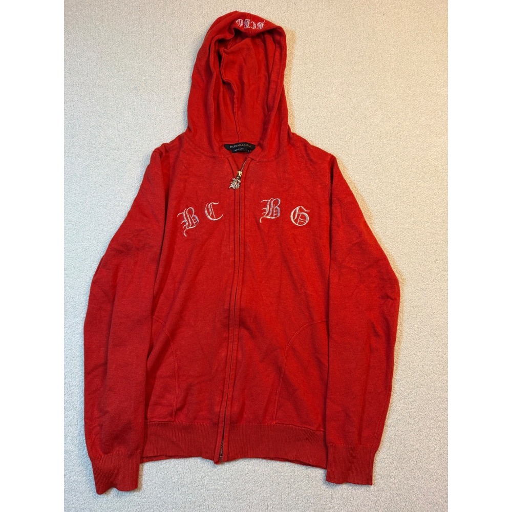 BCBGMAXAZRIA Kids Red Knit Zip Up Hoodie Gothic Logo Studded Pockets XL